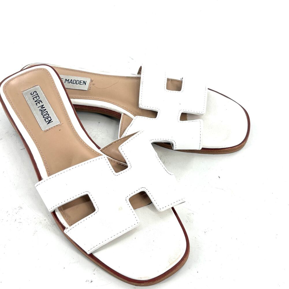 Steve Madden Hadyn Slide Sandals 7.5 White Travel Resort Leather